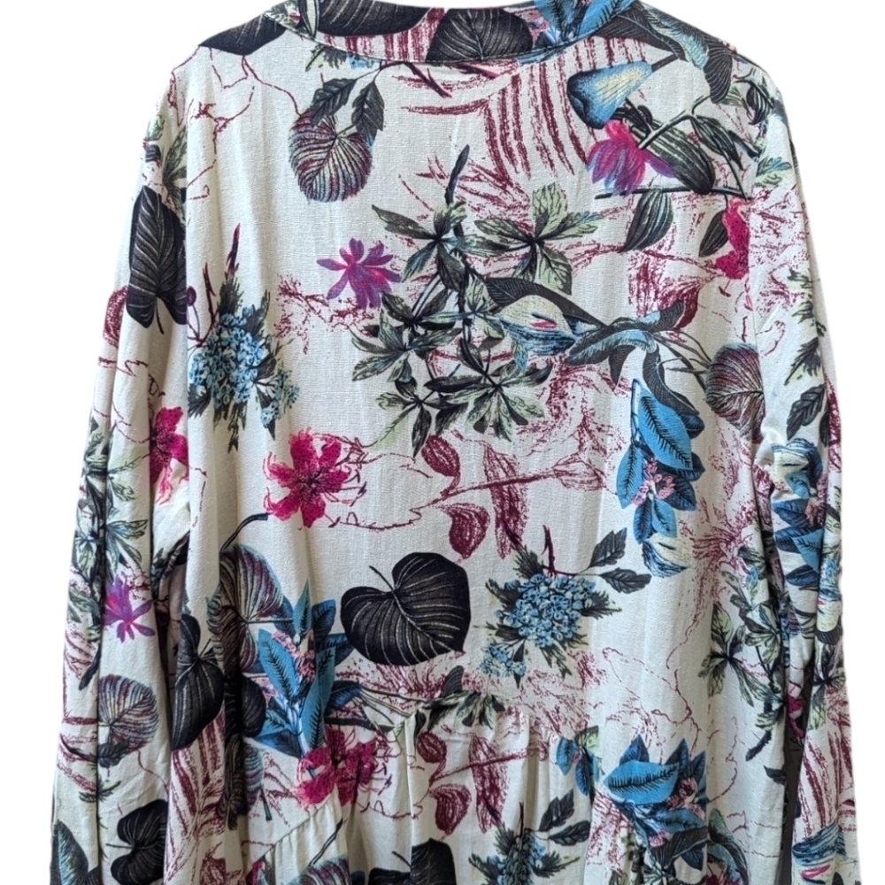 Unbranded Tropical Print Banded Collar Buttoned Shirt Front Plus Size Dress (3X) - Picture 5 of 7